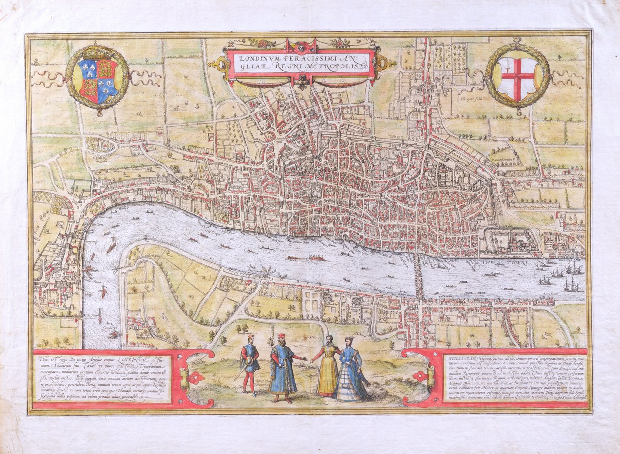 Karta över London, från Civitates Orbis Terrarum, av Georg Braun (1542-1622) och Frans Hogenburg (1635-90), ca 1572 (se även 51896 och 58543) av Joris Hoefnagel