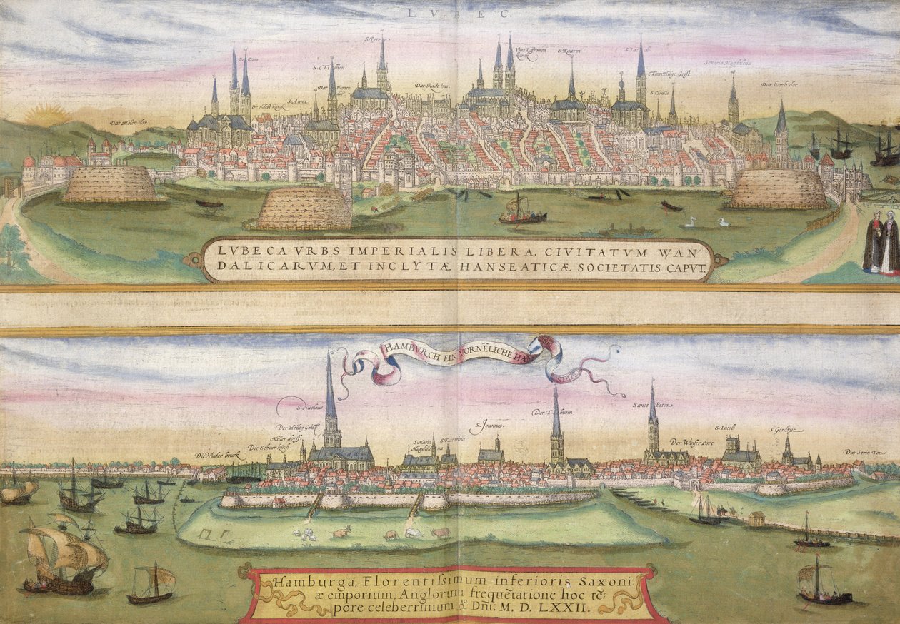 Karta över Lubeck och Hamburg, från 
