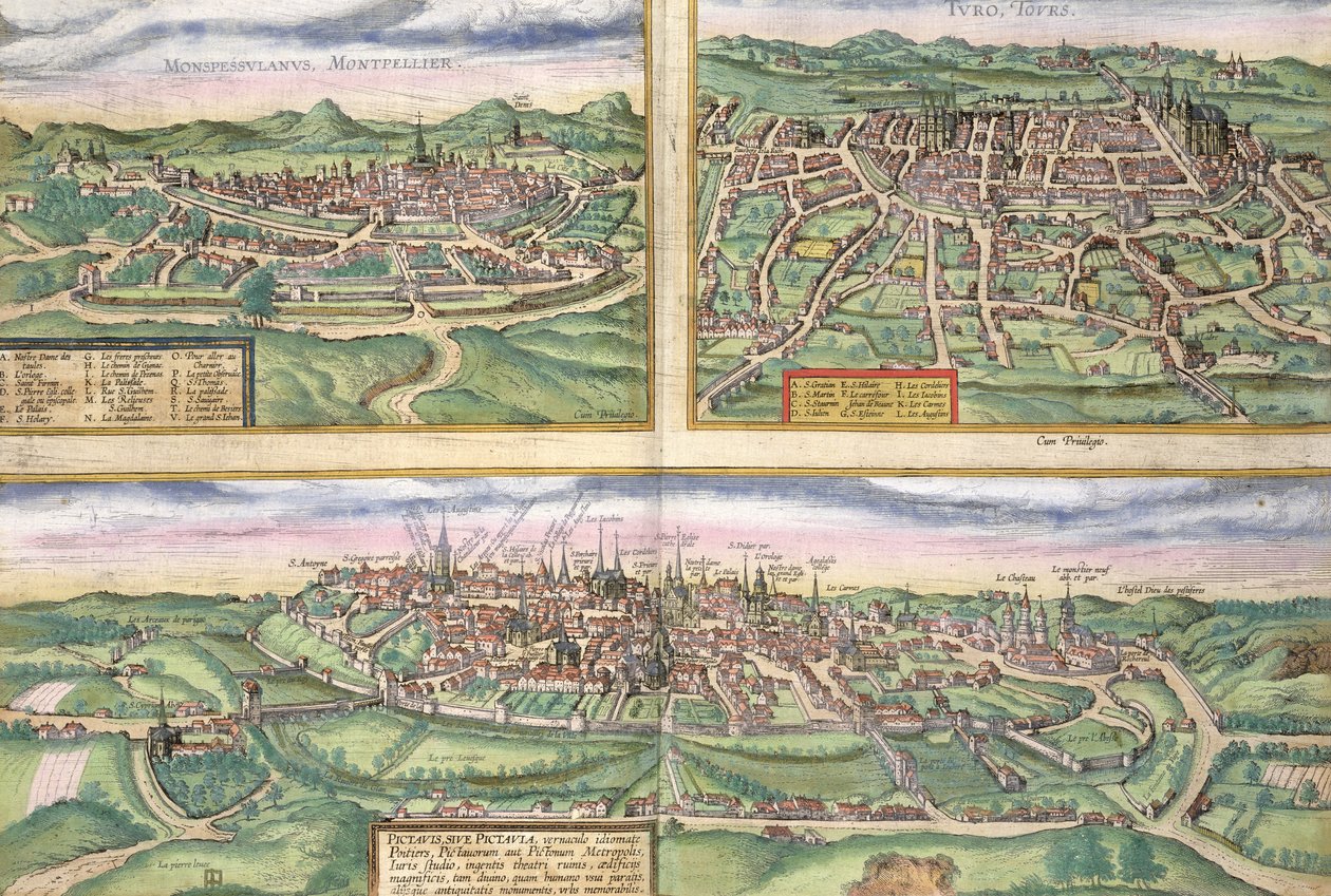 Karta över Montpellier, Tours och Poitiers, från 