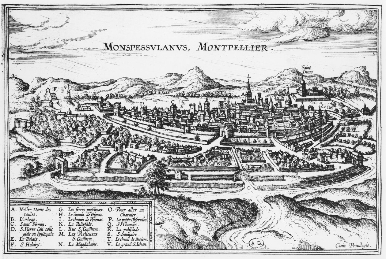 Karta över Montpellier, från "Civitates Orbis Terrarum" av Georg Braun (1541-1622) och Frans Hogenberg (1535-90) Bryssel 1574 (se även 121038) av Joris Hoefnagel