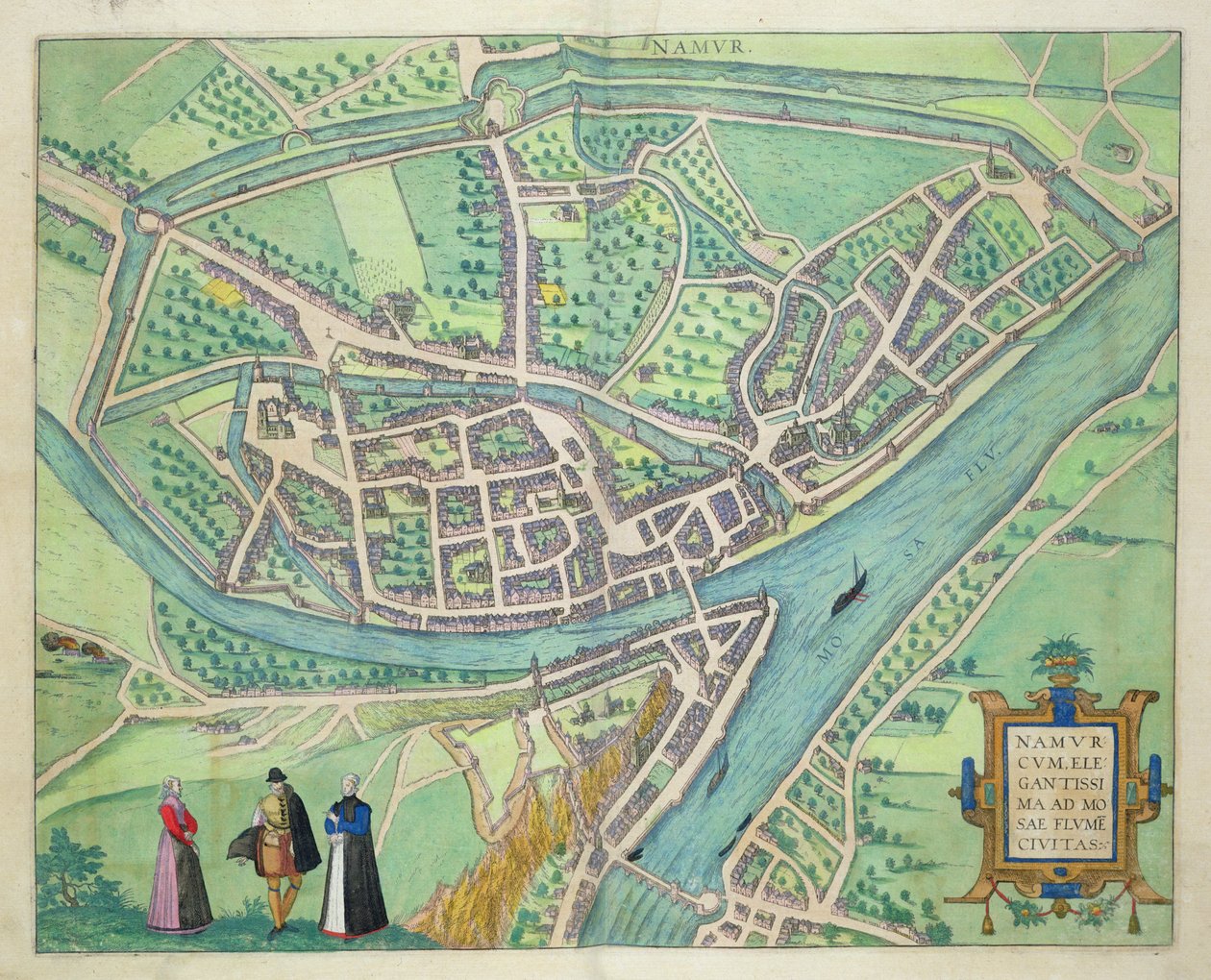 Karta över Namur, från "Civitates Orbis Terrarum" av Georg Braun (1541-1622) och Frans Hogenberg (1535-90) ca 1572-1617 av Joris Hoefnagel
