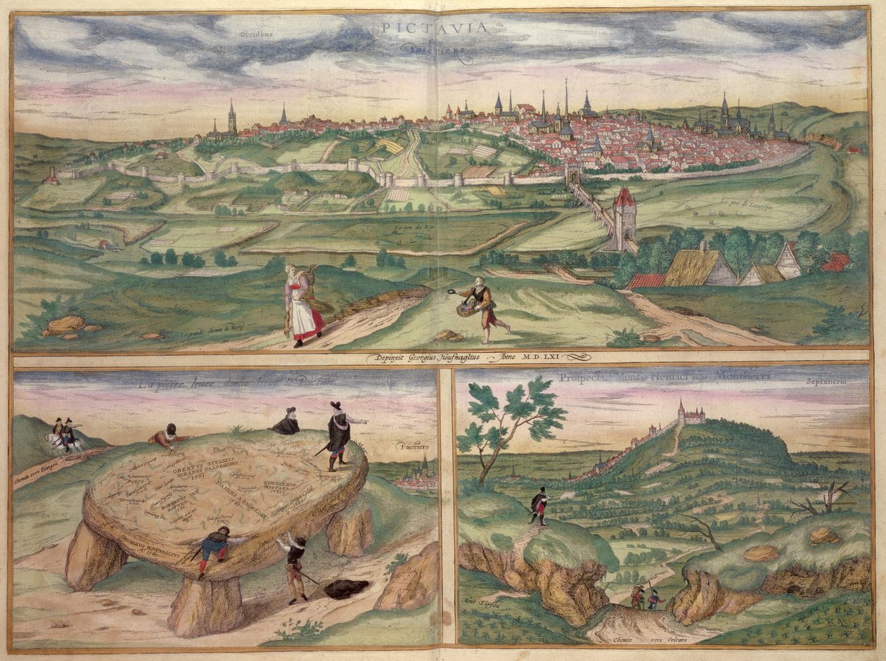Karta över Poitiers, från "Civitates Orbis Terrarum" av Georg Braun (1541-1622) och Frans Hogenberg (1535-90), 1561 av Joris Hoefnagel