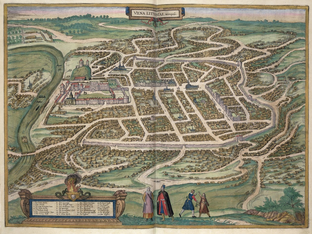Karta över Vilnius, Litauen, från 