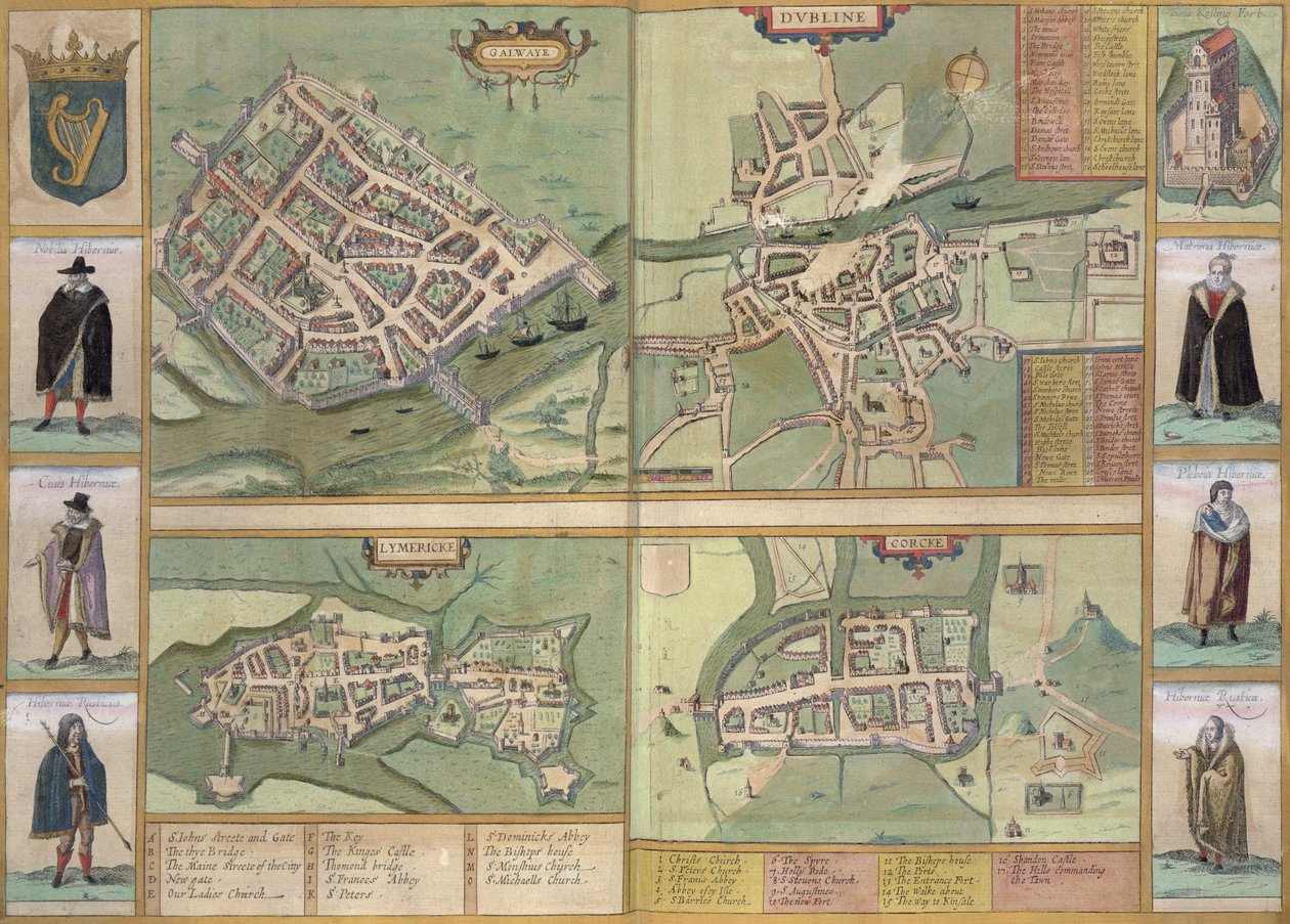 Kartor över Galway, Dublin, Limerick och Cork, från 