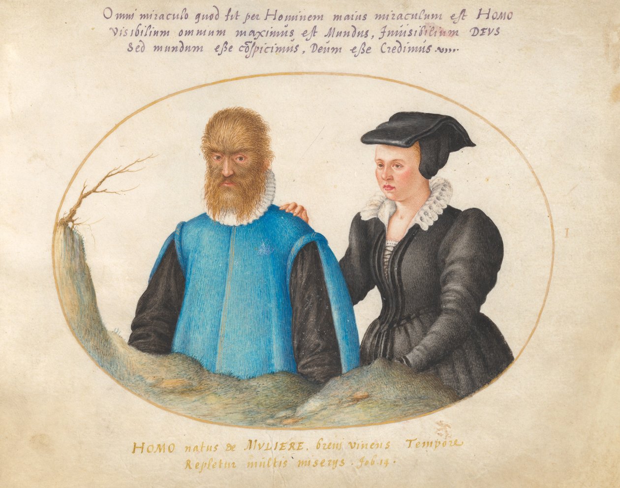 Plåt 1: Pedro González (Petrus Gonsalvus) och hans fru, Catherine av Joris Hoefnagel