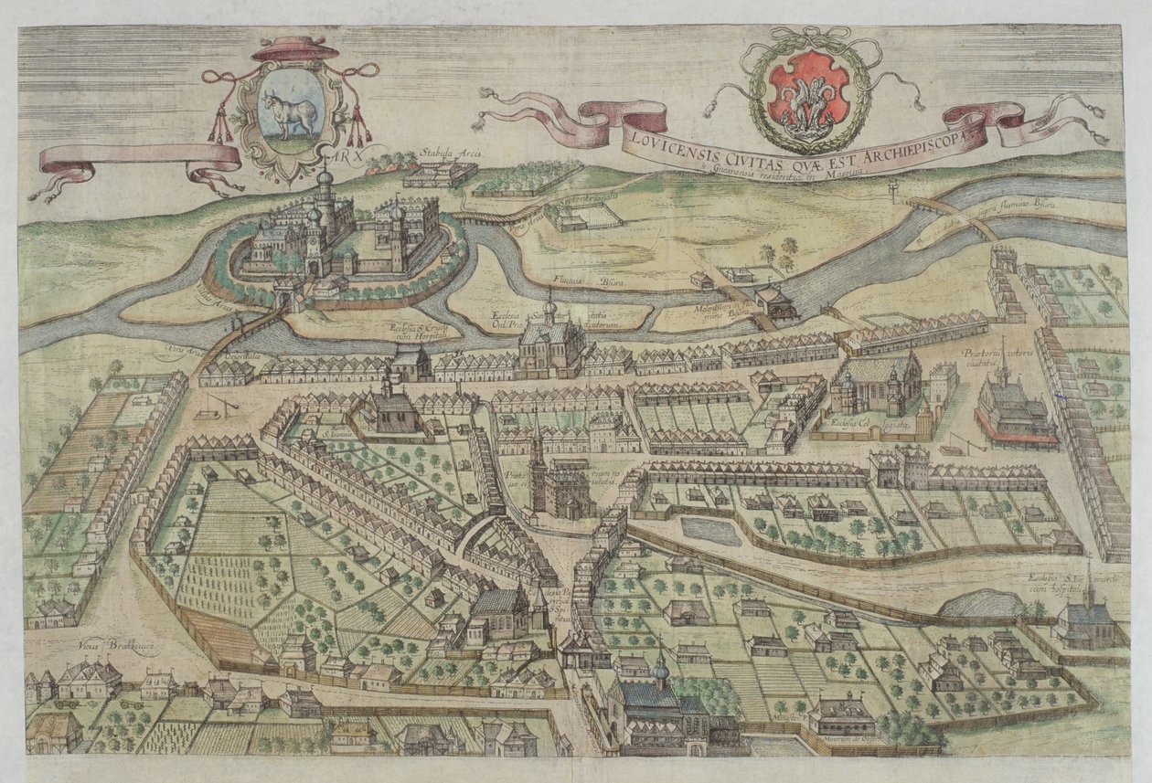 Utsikt över Lowicz, från "Civitates Orbis Terrarum" av Georg Braun (1541-1622) och Frans Hogenberg (1535-90) av Joris Hoefnagel