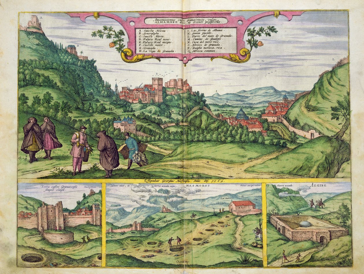 Vy över Alhambra, från Civitates Orbis Terrarum av Georg Braun (1541-1622) och Frans Hogenberg (1535-90), 1564 av Joris Hoefnagel