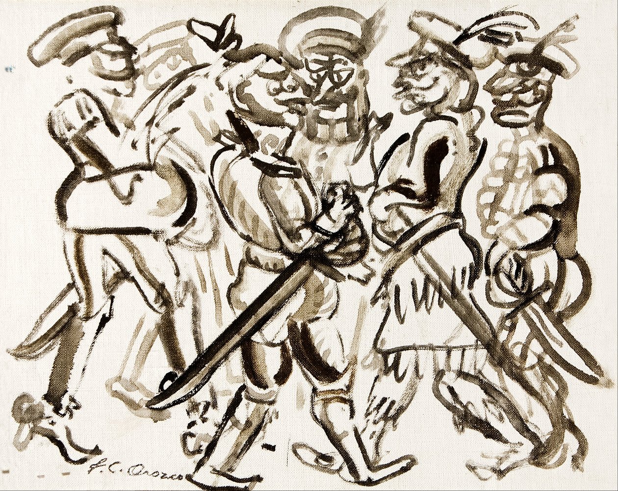 Personal med pajasar av José Clemente Orozco