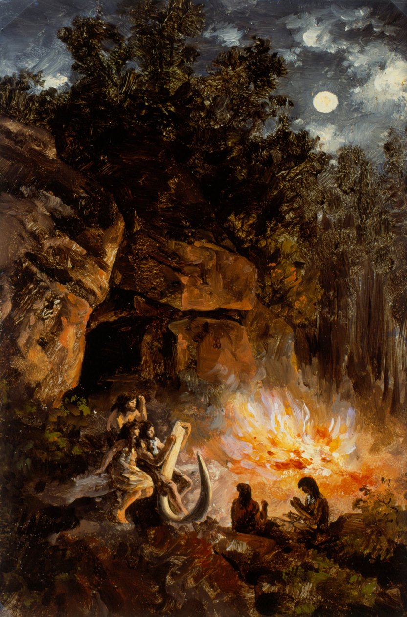 Scene from the Quaternary upper Paleolithic Period av José Marí Velasco