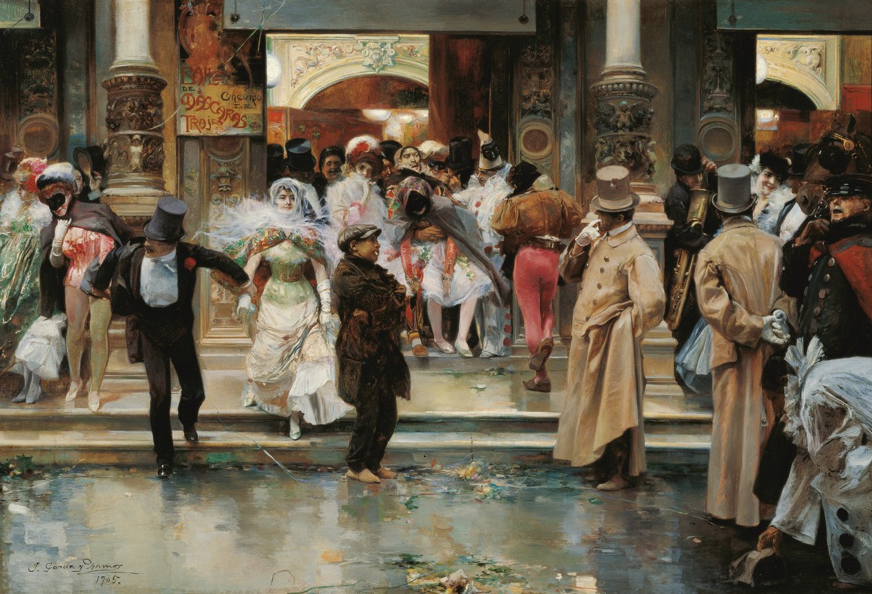 Leaving the Masqued Ball - Garcia y Ramos, Jose (1852-1912) - 1905 - Olja på duk - 70,5x104,1 - Museo Carmen Thyssen, Malaga av José García Ramos