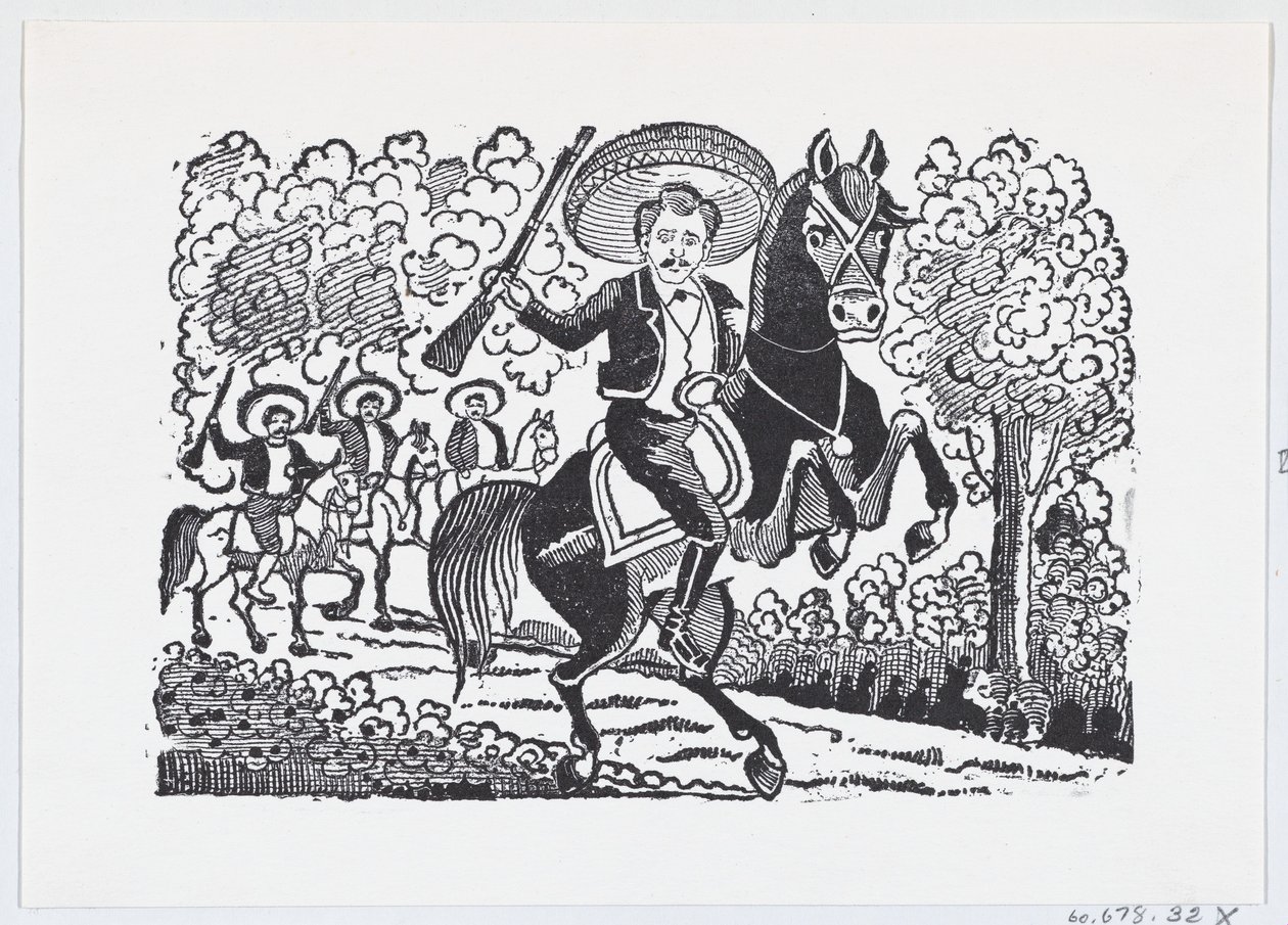 En revolutionär soldat till häst med ett gevär Heraclio Bernal, ca. 1880-1910., ca. 1880-1910. av José Guadalupe Posada