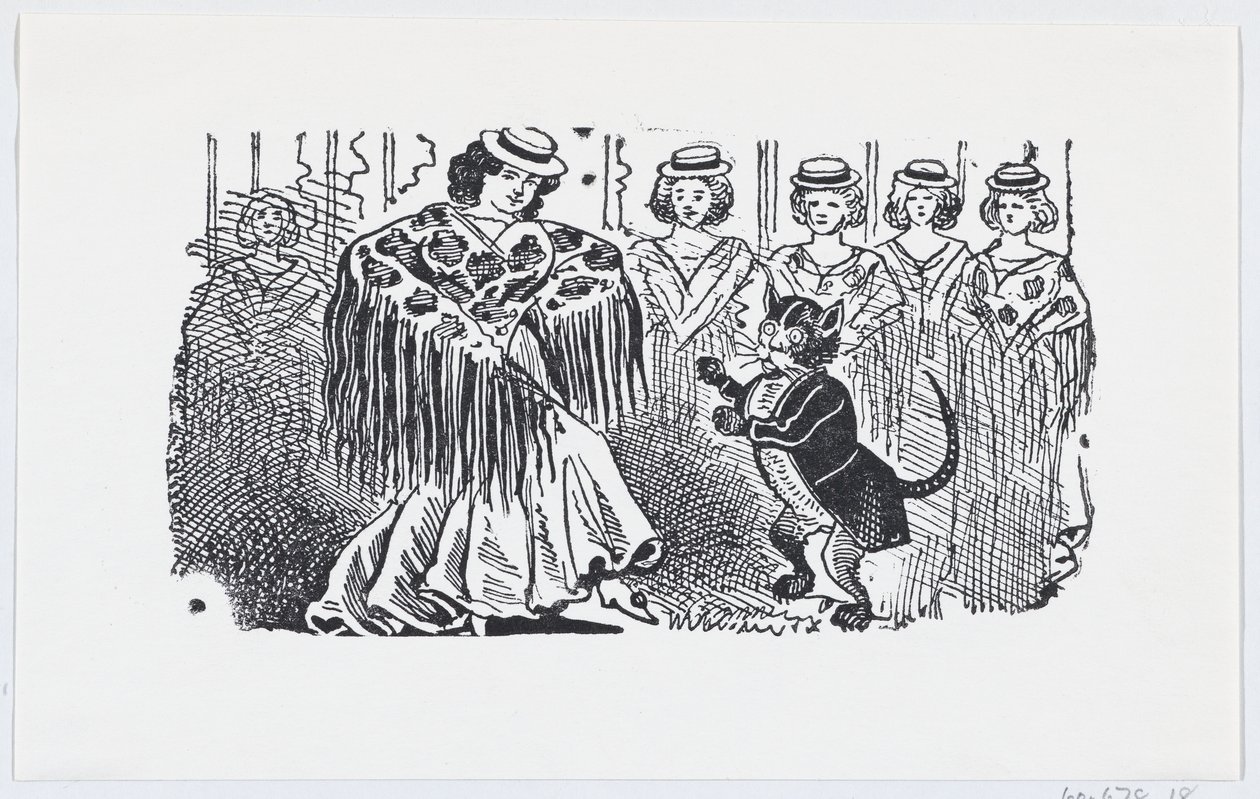 En kvinna som dansar med en katt i kostym, ca. 1880-1910., ca. 1880-1910. av José Guadalupe Posada