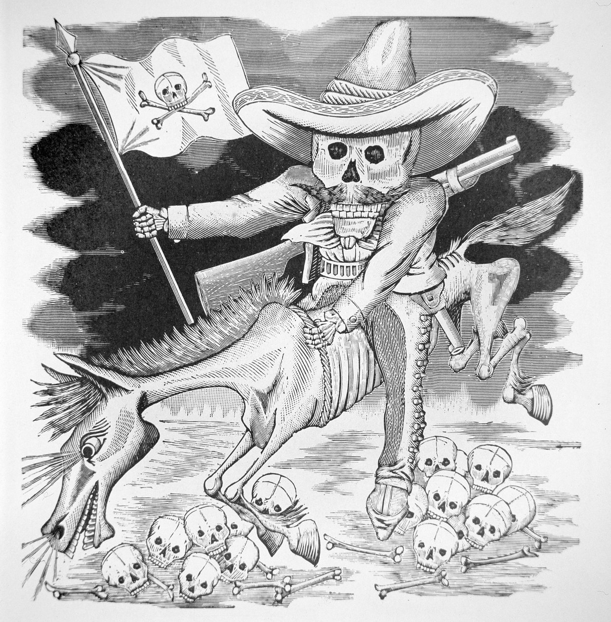 Zapatista-skalle, ca 1910 (gravyr) av José Guadalupe Posada