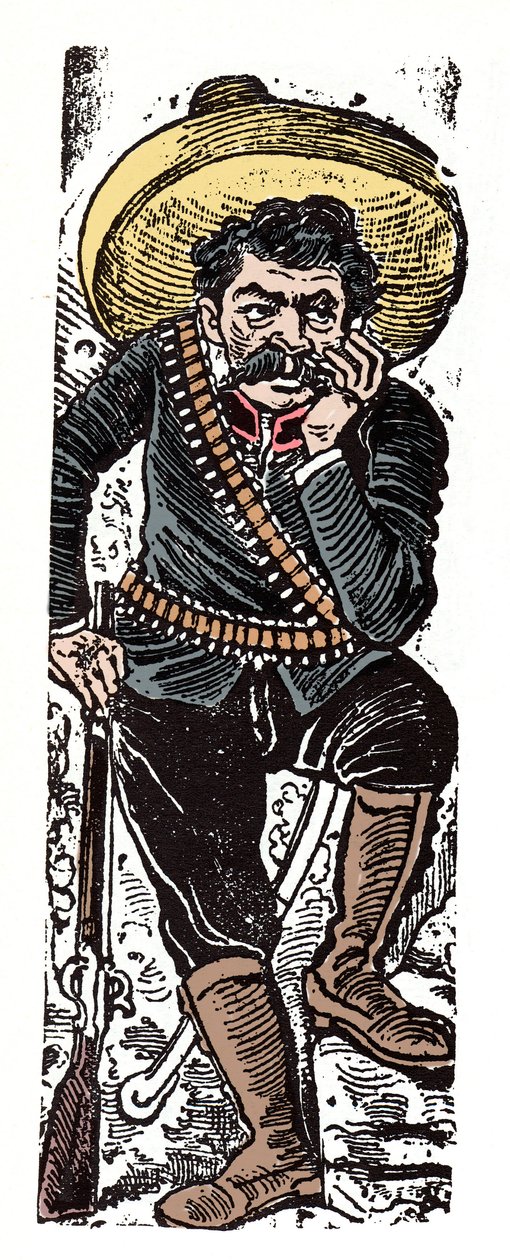 Den mexikanska revolutionen (1910-1920) - El General Genovevo de la O, en revolutionär anhängare av Emiliano Zapata - Xylografi av Jose Guadalupe Posada (1852-1913) av José Guadalupe Posada