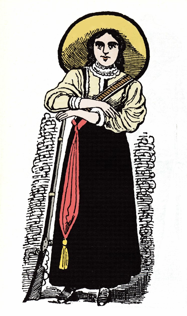 Den mexikanska revolutionen (1910-1920): Mexikansk kvinnlig soldat. Xylografi av Jose Guadalupe Posada (1852-1913). av José Guadalupe Posada