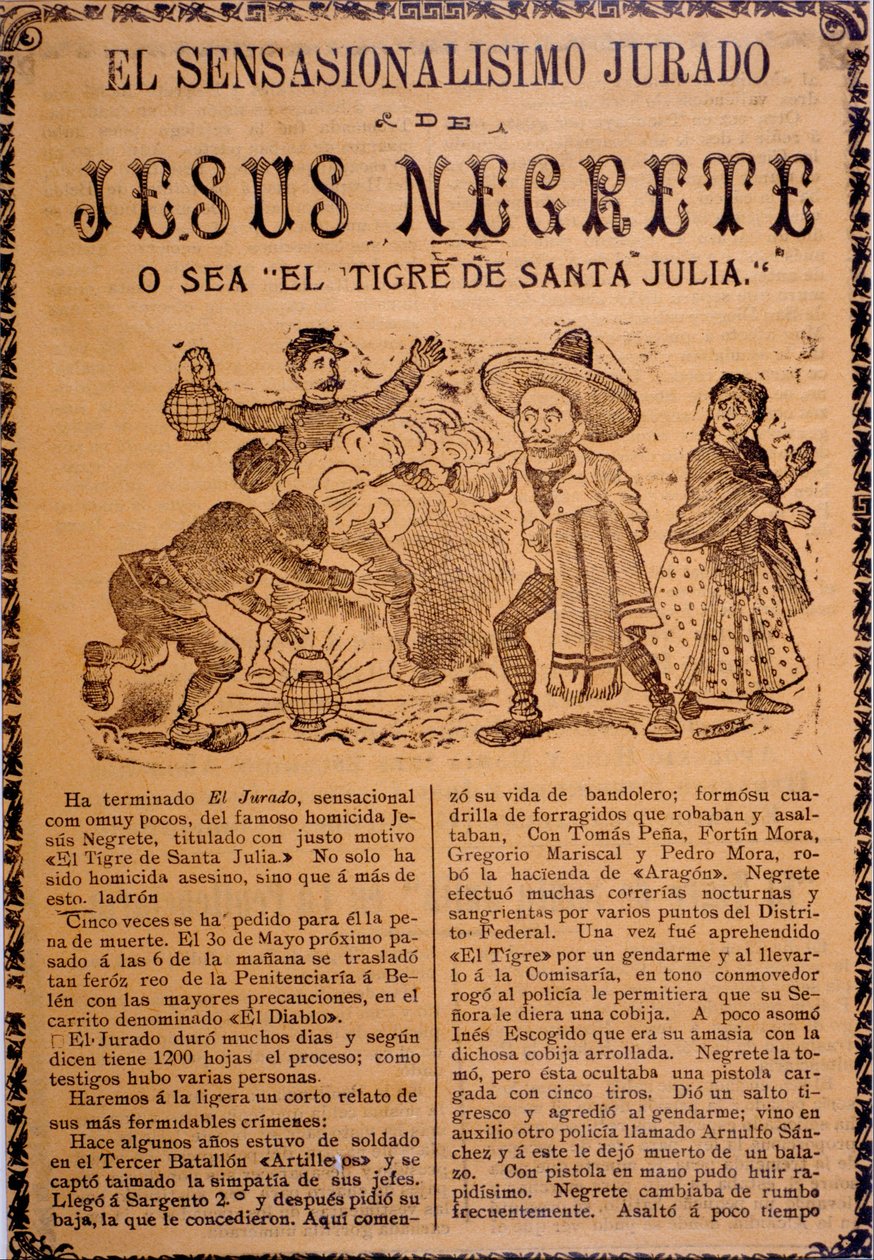 Den mycket sensationella handlingen av Jesús Black, a.k.a. The Tiger of Santa Julia av José Guadalupe Posada