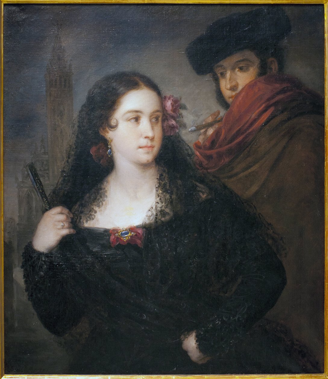 Ett par trevliga människor. Målning av Jose Gutierrez de la Vega (1791-1865), olja på duk, cirka 1830. Museum of Fine Arts i Sevilla, Spanien. av José Gutiérrez de la Vega