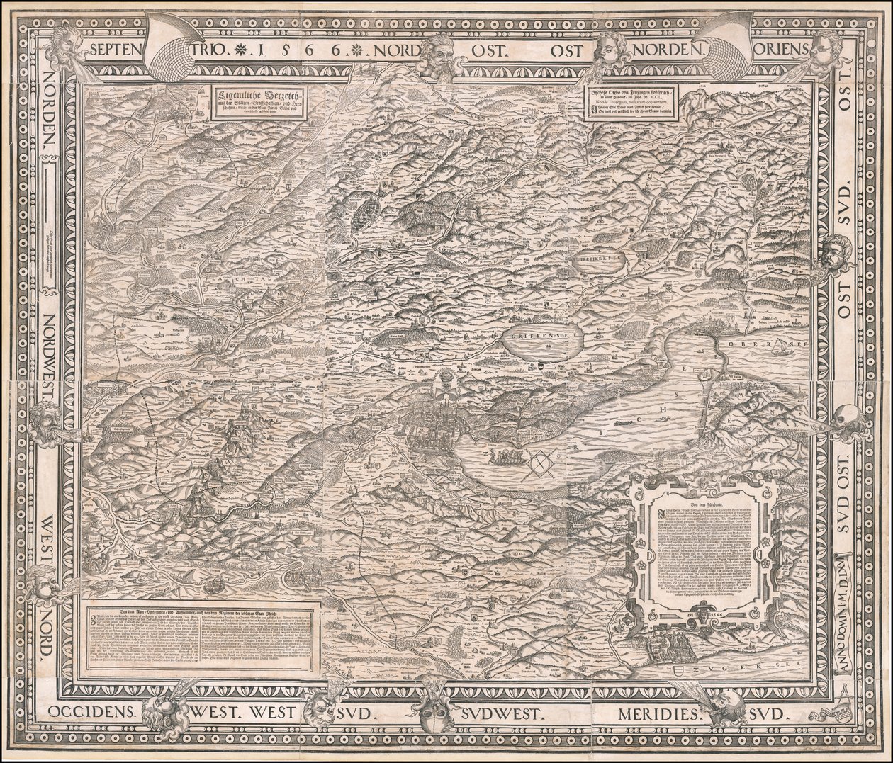 1566 års karta över Zürich med omgivningar av Jodocus Murer av Jos Murer