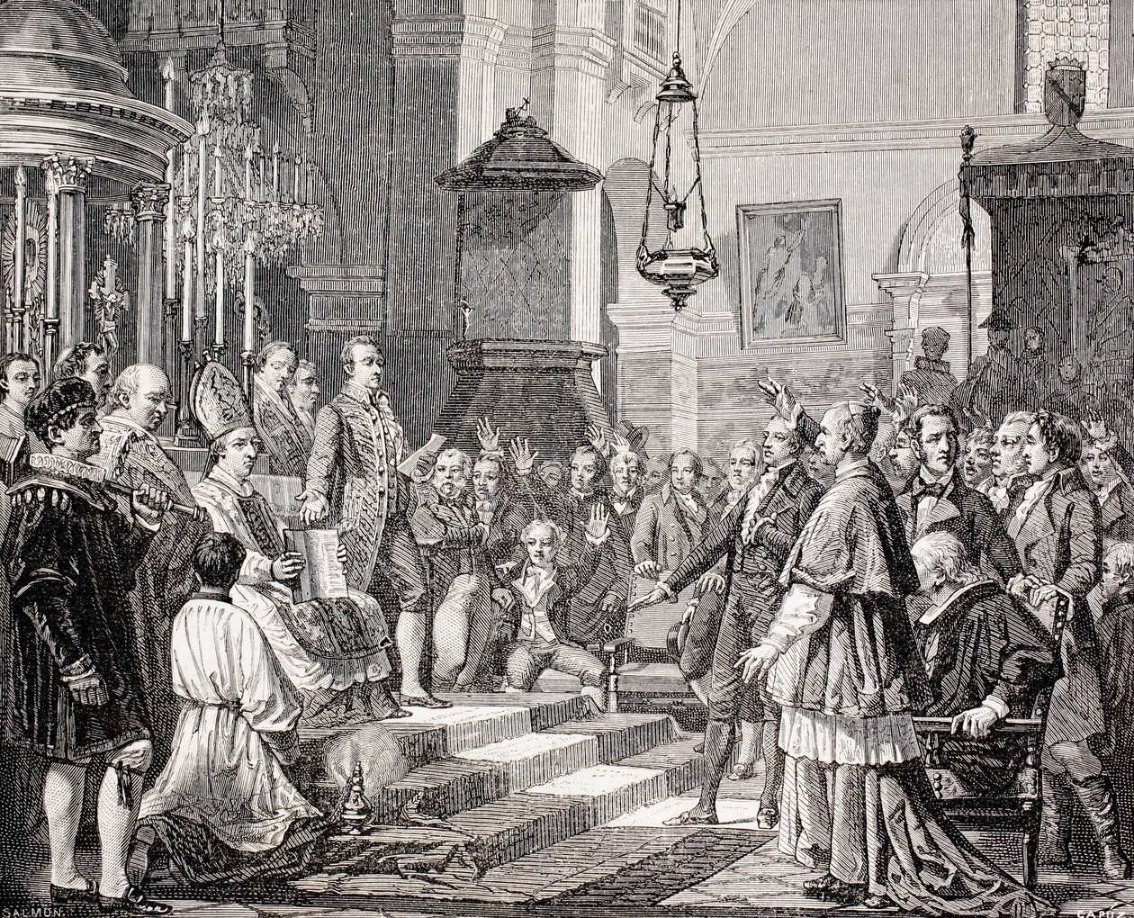 Svära in av deputerade under öppningssessionen av Cortes of Cadiz, Spanien, 1810, från 