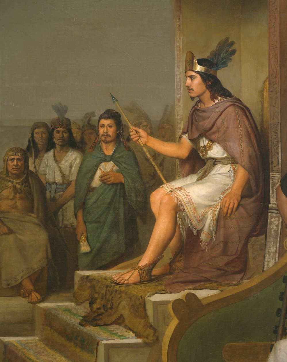 Upptäckten av pulche, detalj av Montezuma II ca 1470-1520 1869 olja på duk av José María Obregón