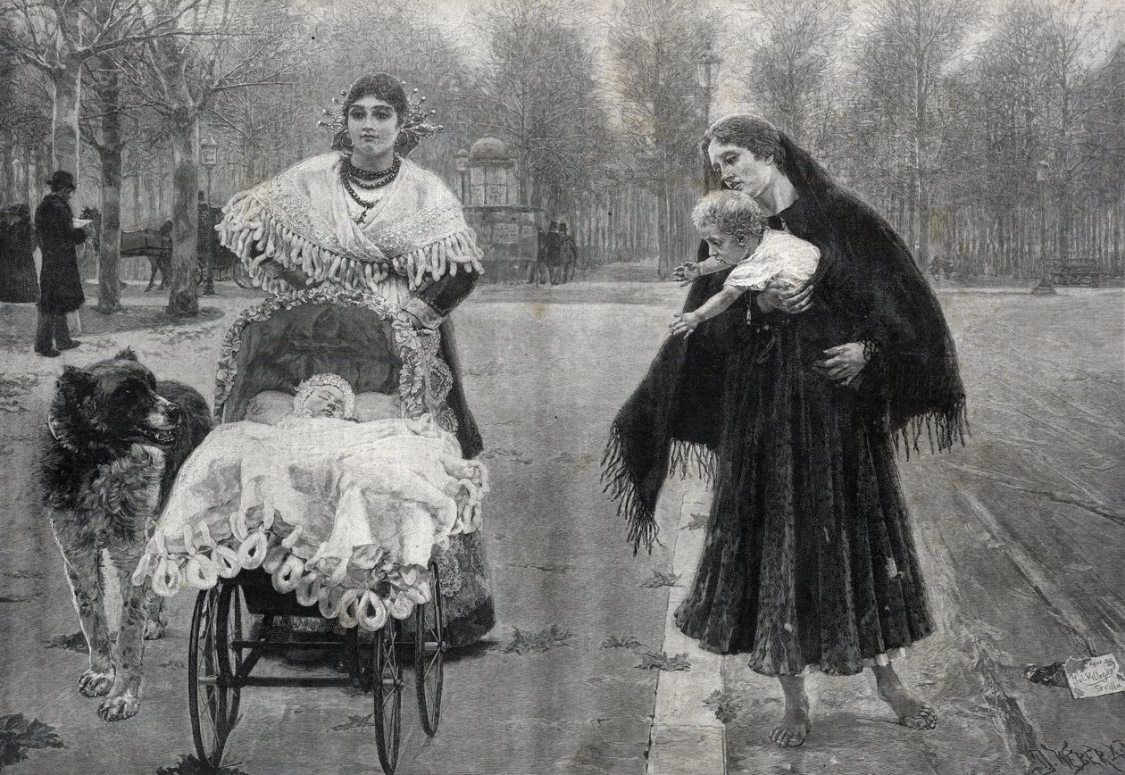 I Tuilerierna i Paris - Kontrasten - gravyr efter målningen av Jose Villegas Cordero (1844-1921) av Jose (after) Villegas y Cordero