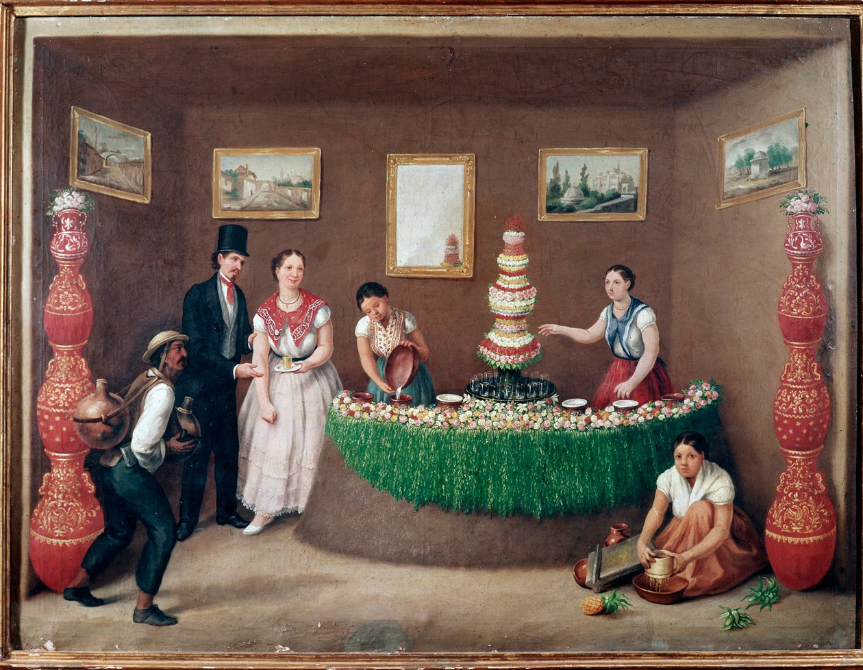 Chufa Horchata Sellers (Orxata de Xufa eller Orxata De Xufla) Målning av Augustin Arriete (1800-talet) Mexico City, Historiska Nationalmuseet, Chateau av Jose Agustin Arrieta