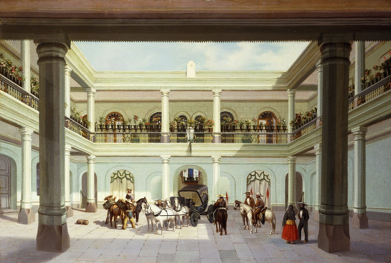 Utsikt över innergården; Vista del uteplats, av Jose Agustin Arrieta