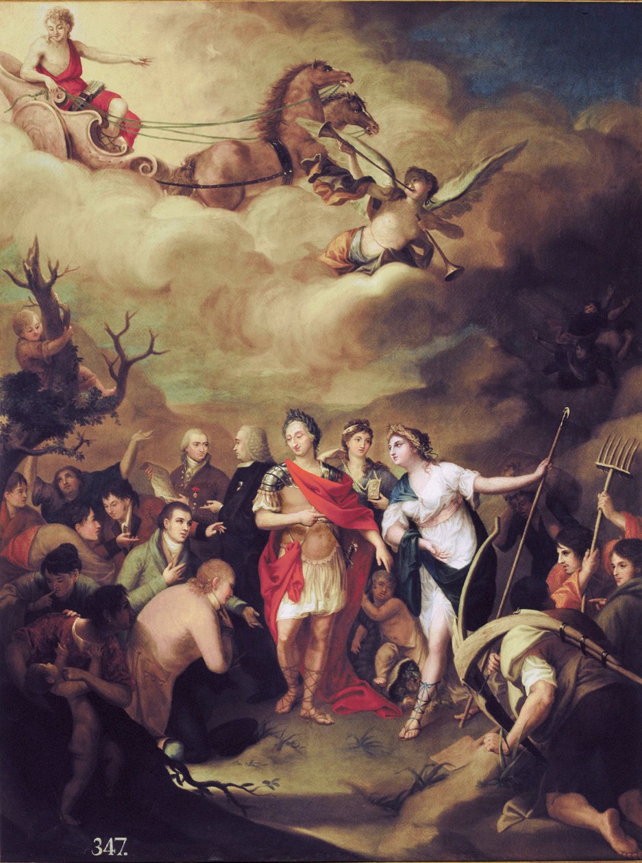 Karl III överlämnar länderna Sierra Morena (i Andalusien, Spanien) till nybyggarna av Jose Alonso del Rivero