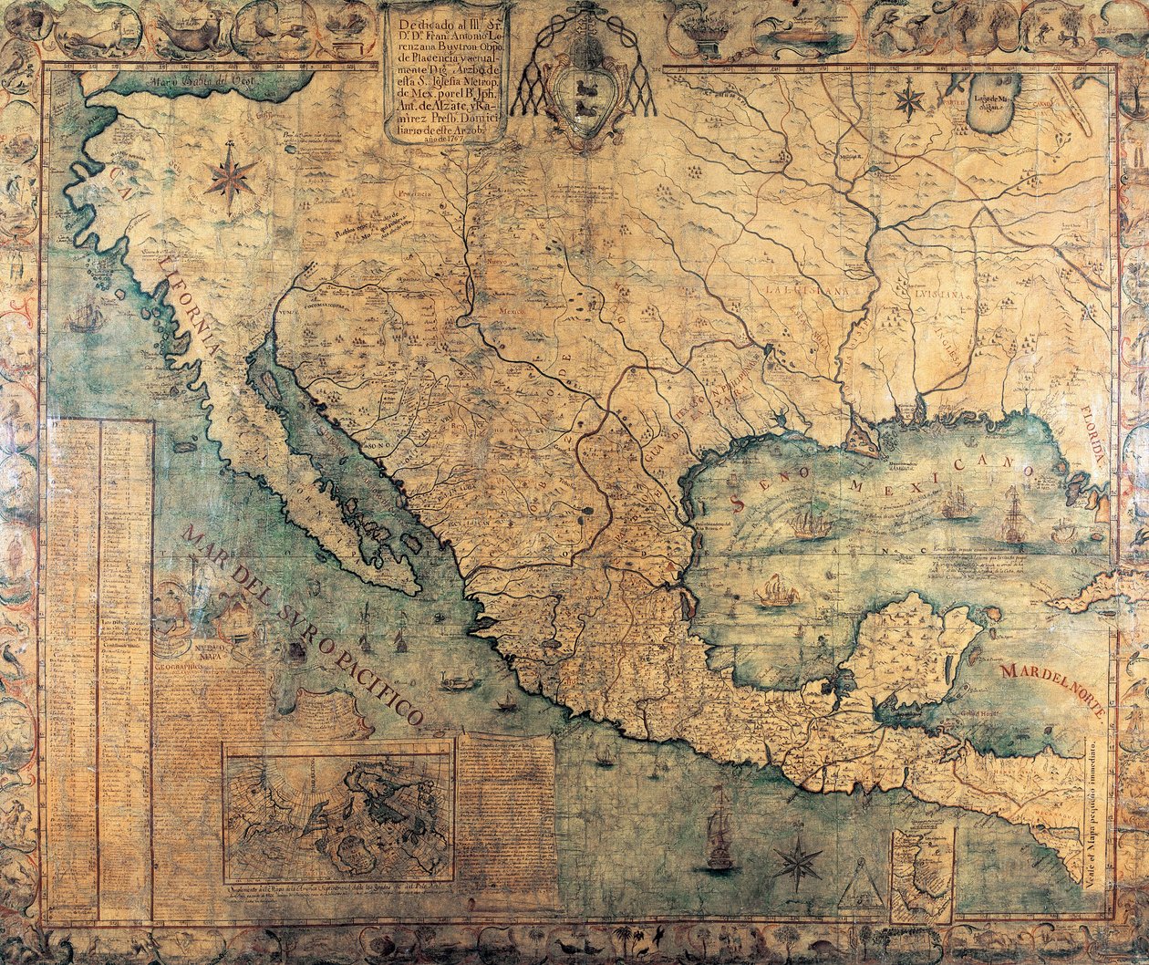 Karta över Nya Spanien (Nordamerika) av Jose Antonio Alzate