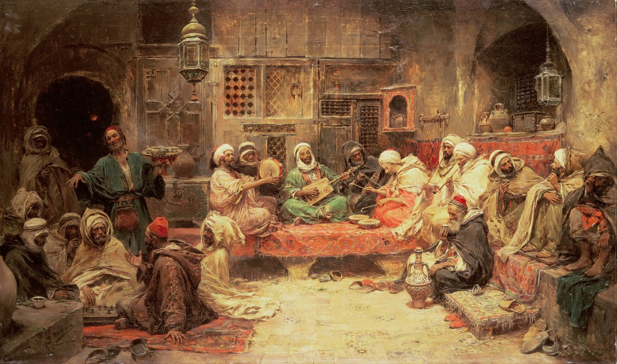 Araber som gör musik i ett inre av Jose Benlliure y Gil