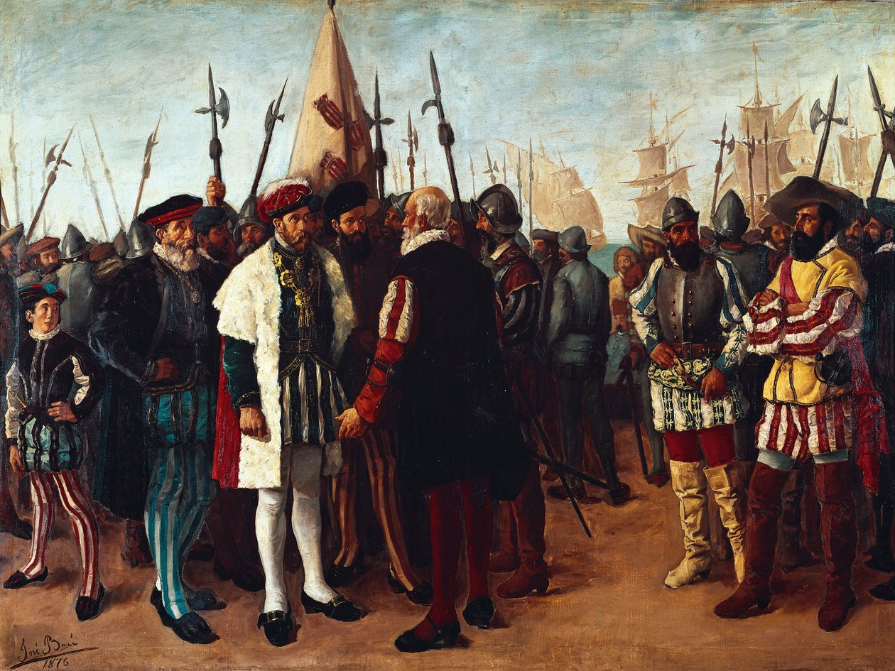 "Den franske kungen Francois I (1494-1547) i hamnen i Valencia" 1800-talet (målning) av Jose Bru Albinana