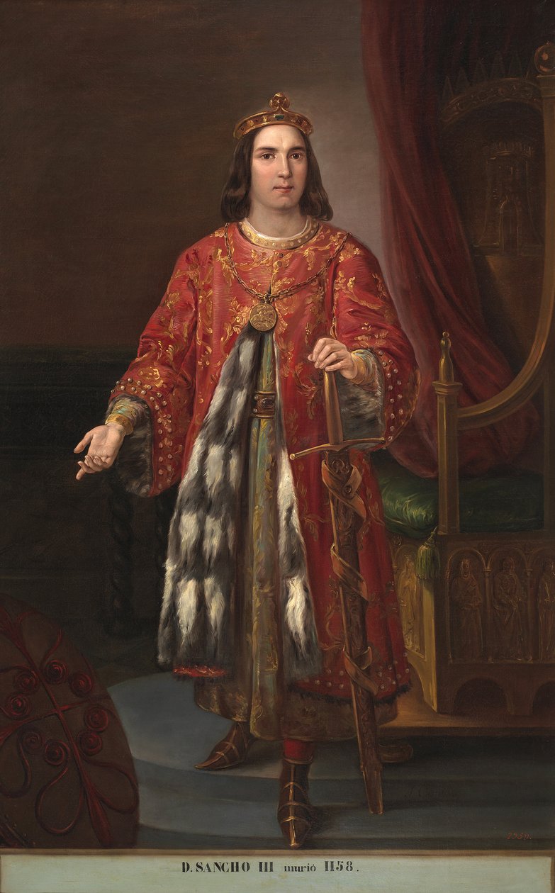 Portrait du roi Sanche III de Castille (1134-1158) (Porträtt av kung Sancho III av Kastilien) Peinture de Jose Castelaro y Perea (1800-1873) 1850 Palais de las Cortes, Madrid av José Castelaro y Perea