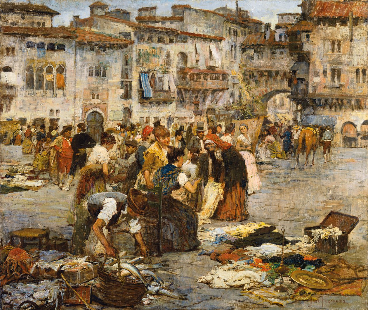 En marknad i Granada (olja på duk) av Jose Fernandez Alvarado