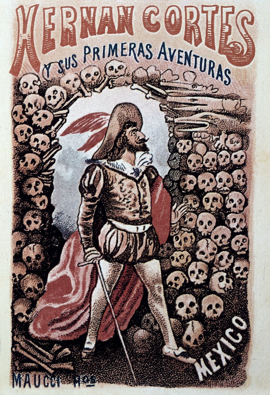 Omslag till Hernan Cortes och hans första äventyr, av heriberto Frias illustrerad av Jose Guadalupe Posada (1852-1913) cirka 1900 Privat samling av José Guadalupe Posada