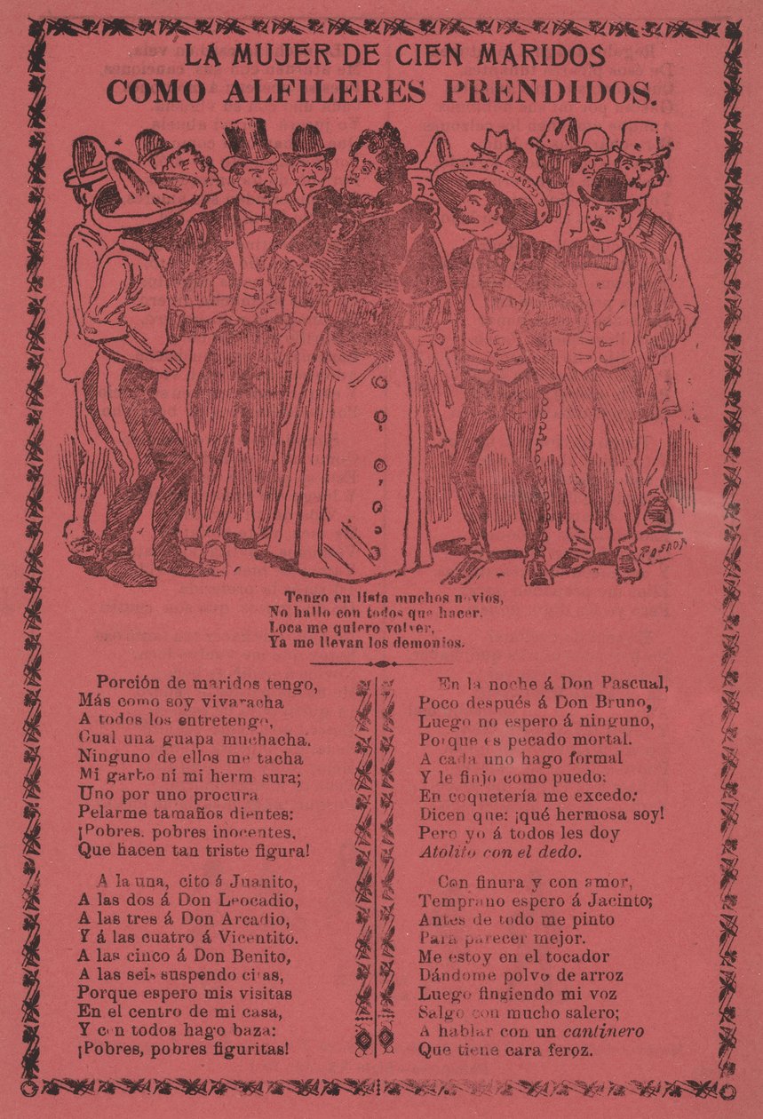 Die Frau mit hundert Ehemännern - Wie festgesteckte Nadeln av José Guadalupe Posada