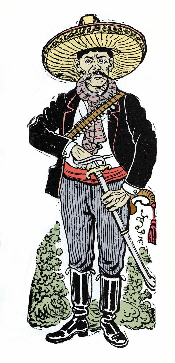 Porträtt av Amador Salazar under den mexikanska revolutionen 1910. Xylografi av Jose Guadalupe Posada (1852-1913). av José Guadalupe Posada