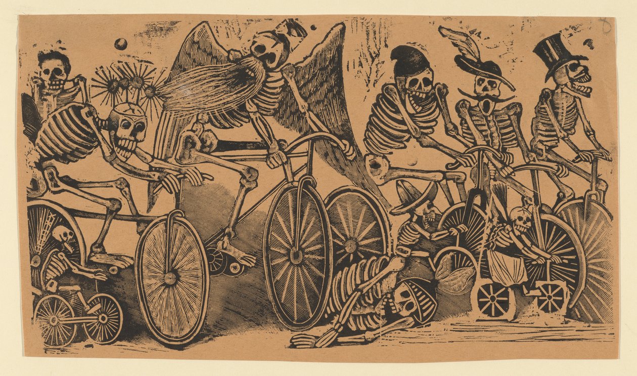 Skelette (Calaveras) auf Fahrrädern av José Guadalupe Posada