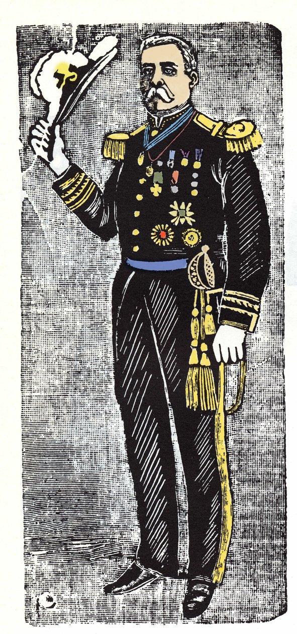 Den mexikanska revolutionen (1910-1920): Porfirio Diaz (1828-1915), Mexikos president. Xylografi av Jose Guadalupe Inn (1852-1913). av José Guadalupe Posada