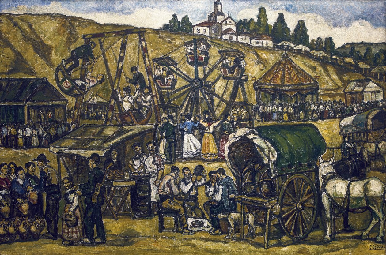 GUTIERREZ SOLANA, Jose (1886-1945). Fest på San Isidros äng i Madrid (fest på San Isidoros äng, Madrid). 1933. Olja på duk. Privat samling av Jose Gutierrez Solana