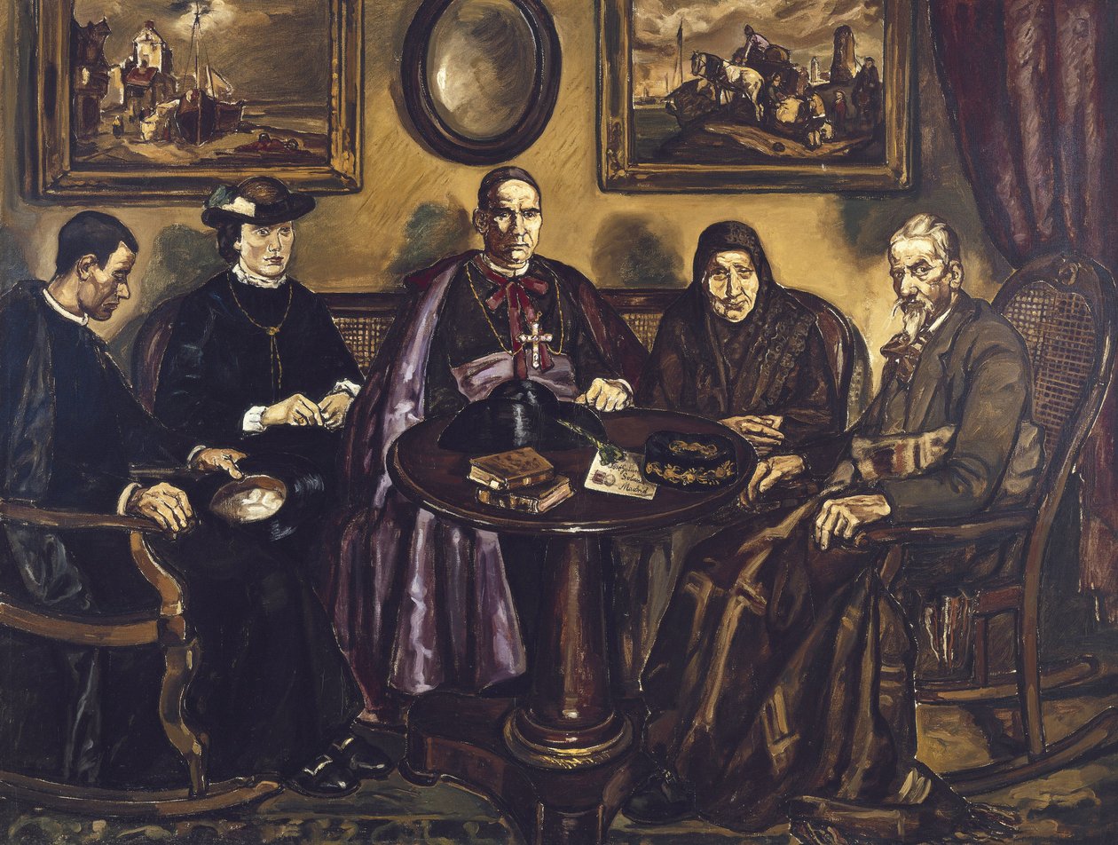 GUTIERREZ SOLANA, Jose (1886-1945). Biskopens besök. 1926. (161 x 211 cm). Olja på duk. SPANIEN. MADRID (AUTONOM REGION). Madrid, Madrid. Konstcentret Reina Sofia Nationalmuseum av Jose Gutierrez Solana