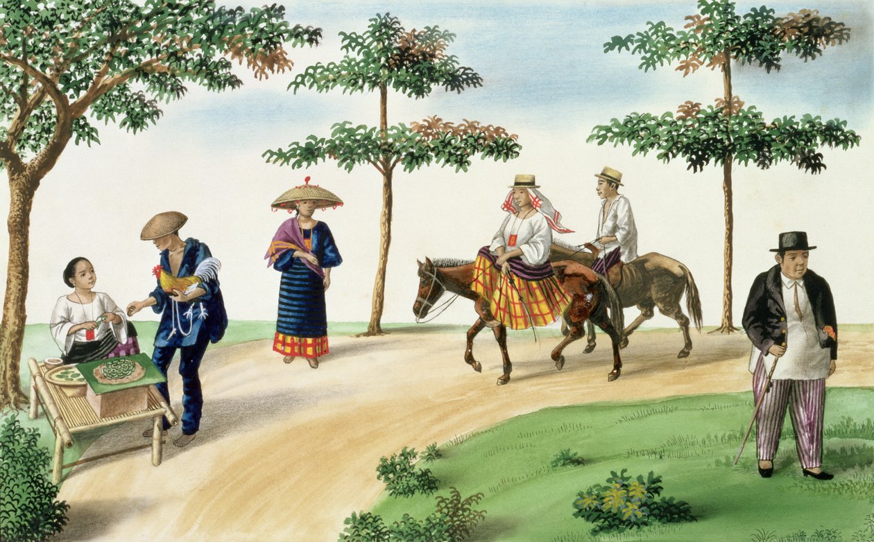 En gatuscen, från "The Flebus Album of Views In and Around Manila", c.1845 av Jose Honorato Lozano