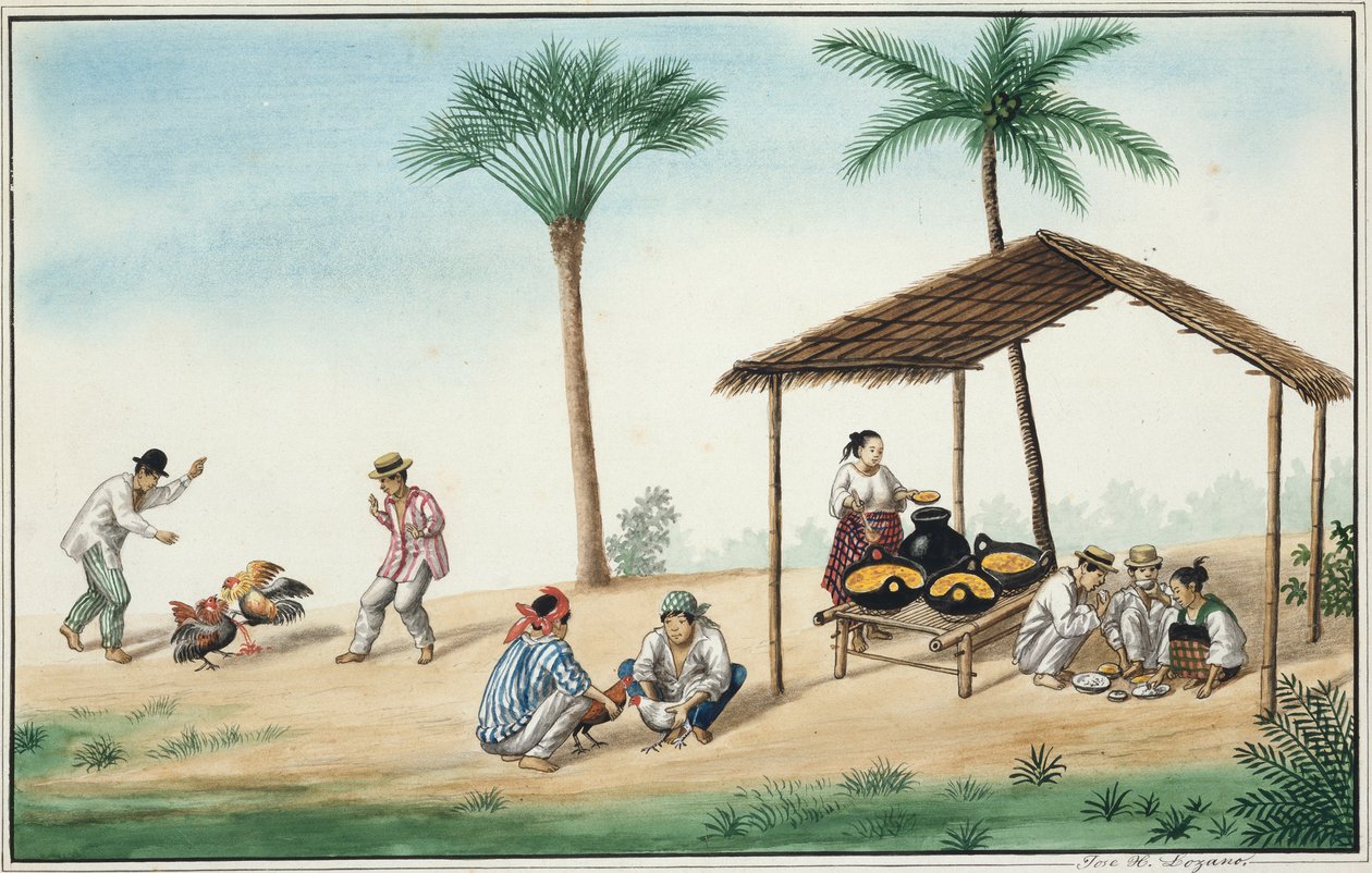 Manila och dess omgivningar: A Food Stall on a Street av Jose Honorato Lozano