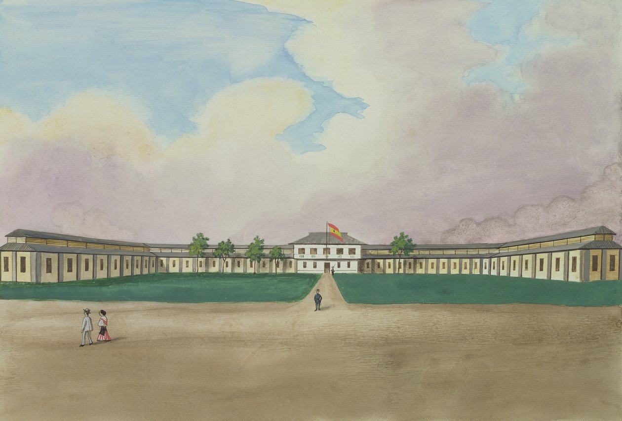 Den nya cigarrfabriken i Meisic, från "The Flebus Album of Views In and Around Manila", ca 1845 av Jose Honorato Lozano