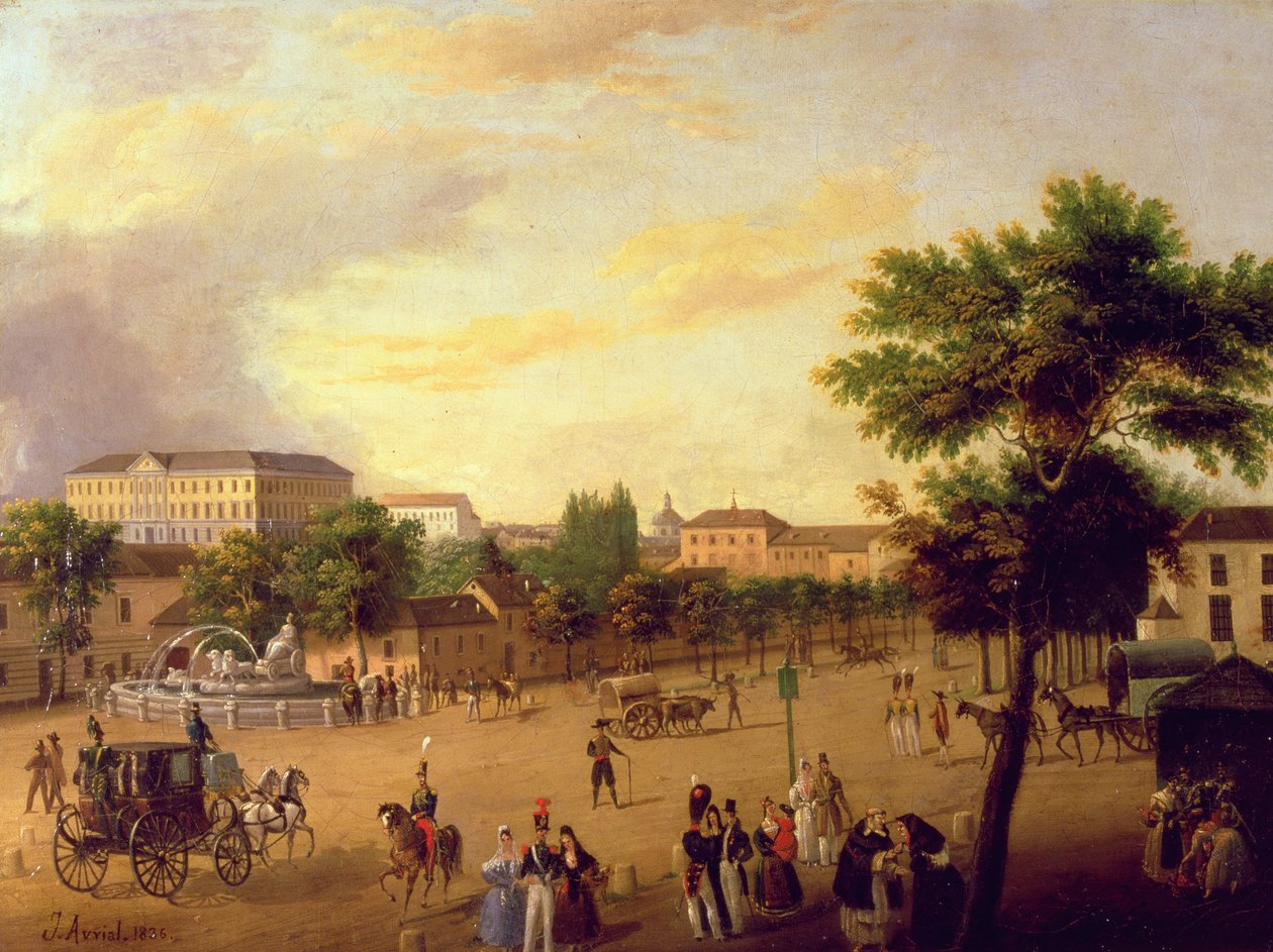 Vy över Cibeles-fontänen och Buenavista-palatset i Madrid av Jose Maria Avrial Y Flores