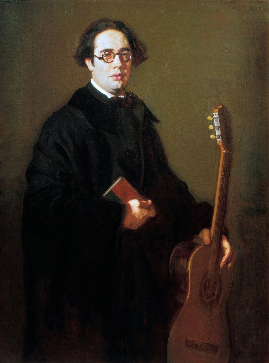 Porträtt av Andres Segovia av Jose Maria Lopez Mezquita