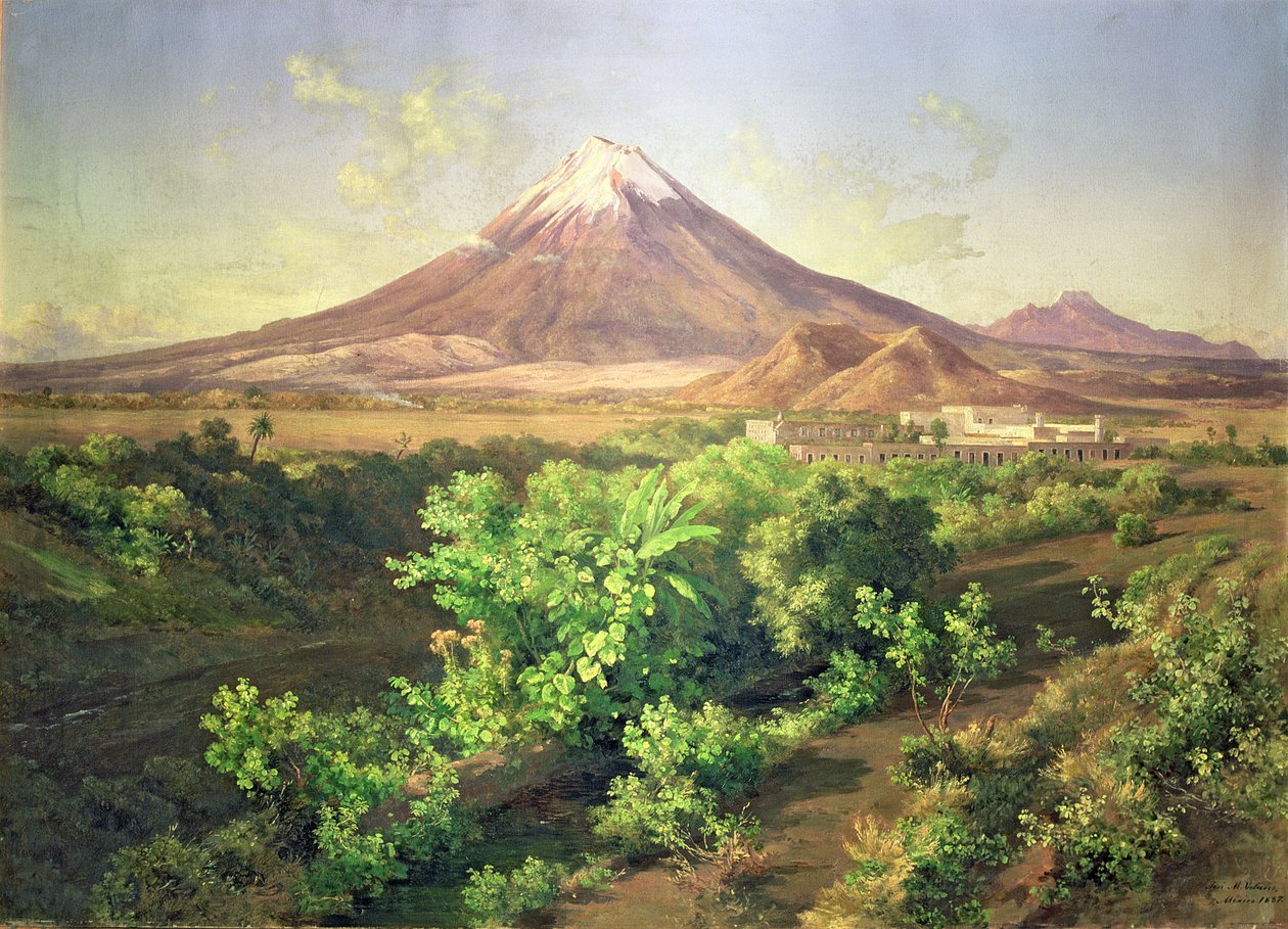 En liten vulkan på mexikansk landsbygd av José María Velasco