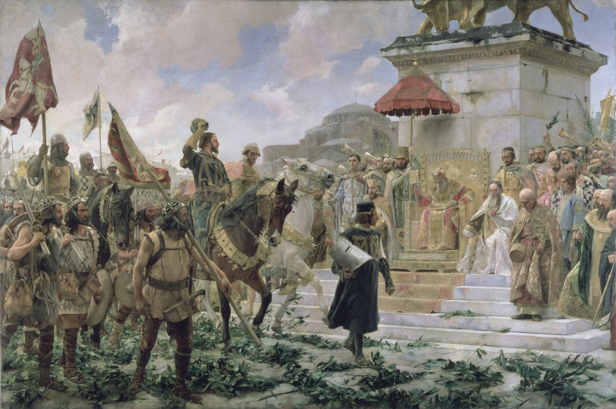 Roger de Flors (1280-1307) ankomst till Konstantinopel 1303 med 8000 "Almogavares" som tjänade den bysantinska kejsaren i striden mot turkarna, 1888 av Jose Moreno Carbonero