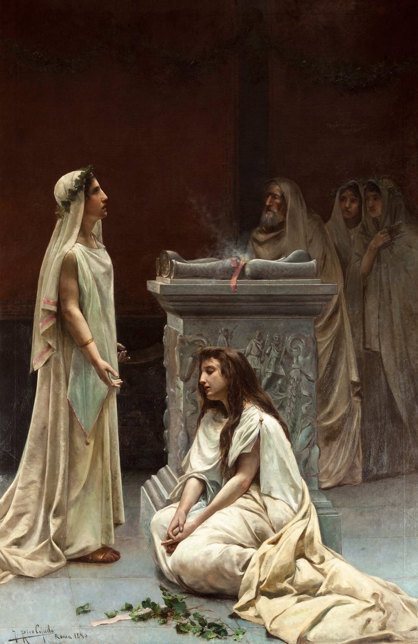 Akademisk konst: The Vestals av Rico Cejudo, Jose (1864-1943) av Jose Rico y Cejudo