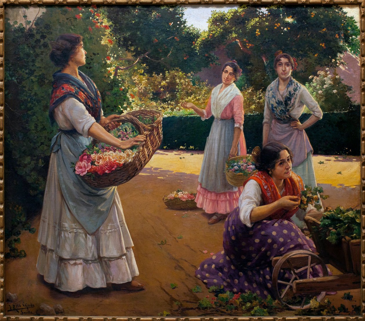 Florister i parken Maria Luisa - Målning av Jose Rico Cejudo (1864-1939), olja på duk av Jose Rico y Cejudo