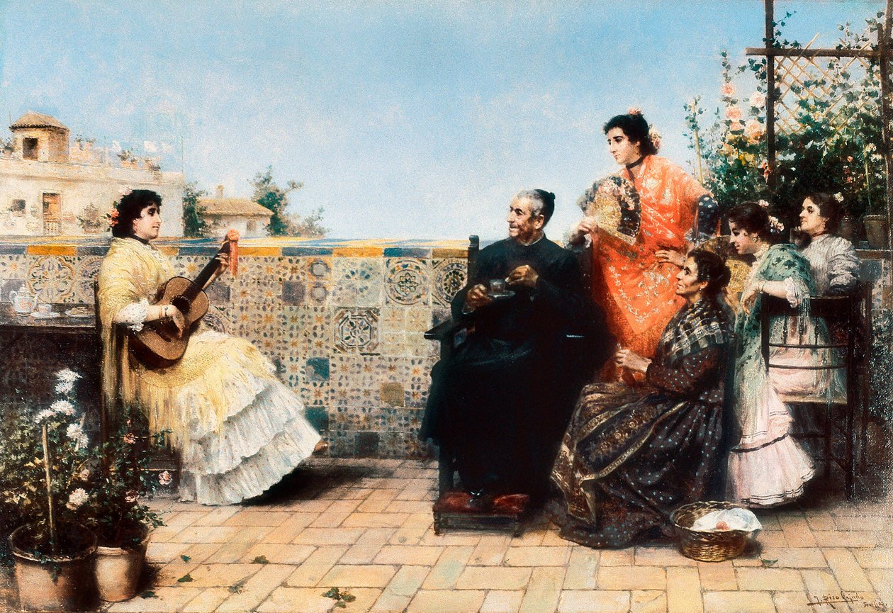 Kurens besök (Målning, början av 1900-talet) av Jose Rico y Cejudo